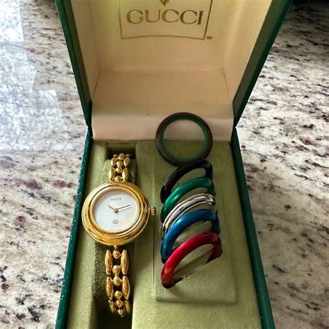 vintage interchangeable gucci watch|gucci vintage watch changeable bezel.